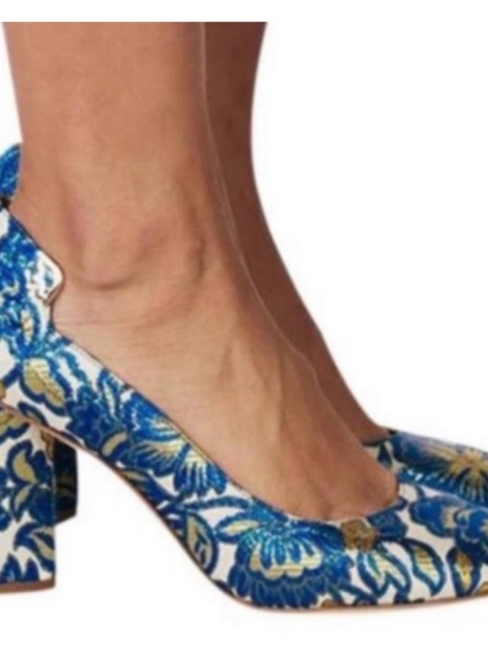 Tory Burch Elizabeth Brocade/Jacquard Floral Block Heel Pumps